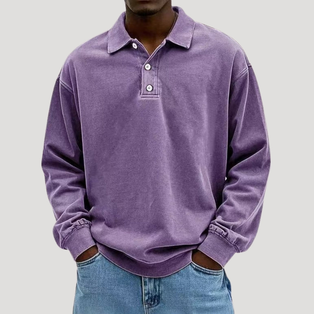 Lumor | Polo voor heren van zacht geborsteld katoen – Casual comfortabel shirt met lange mouwen