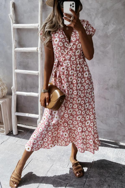 Vaisha | Midi-jurk met bloemenprint voor dames – Zomerse jurk met levendige madeliefjesprint
