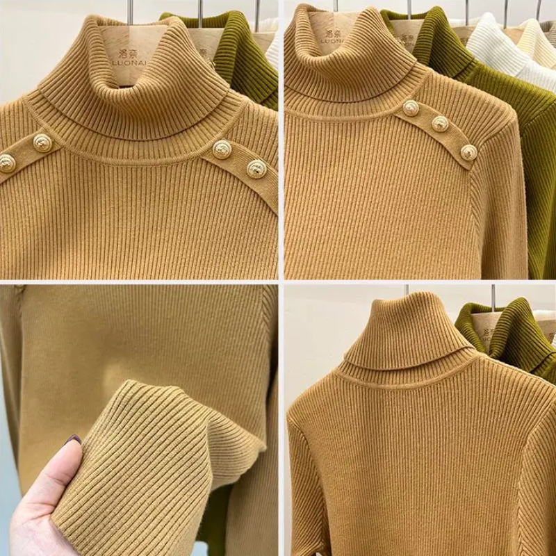 Baerise | Dames coltrui – Knoopaccenten, elegante wintertop met lange mouwen