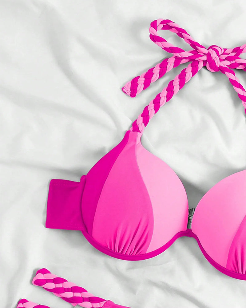 Cazelle | Halterbikini voor dames met kleurblokken – Tweedelig zwempak met hoge taille
