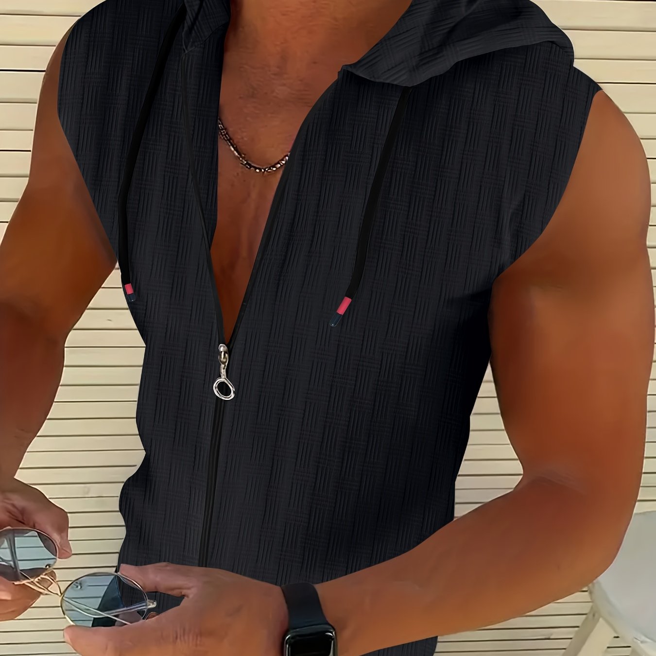 Aldric | Heren mouwloze tanktop met capuchon, zomerse casual pasvorm