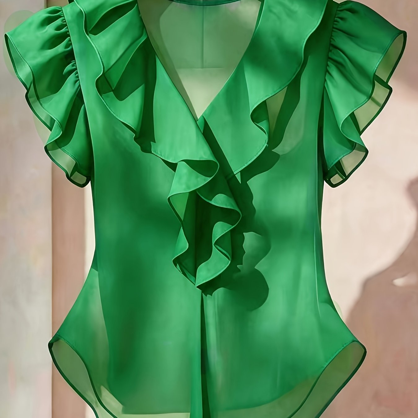 Emia | Dames chiffon blouse met ruches en korte mouwen – Franse stijl top, elegante lichte casual blouse