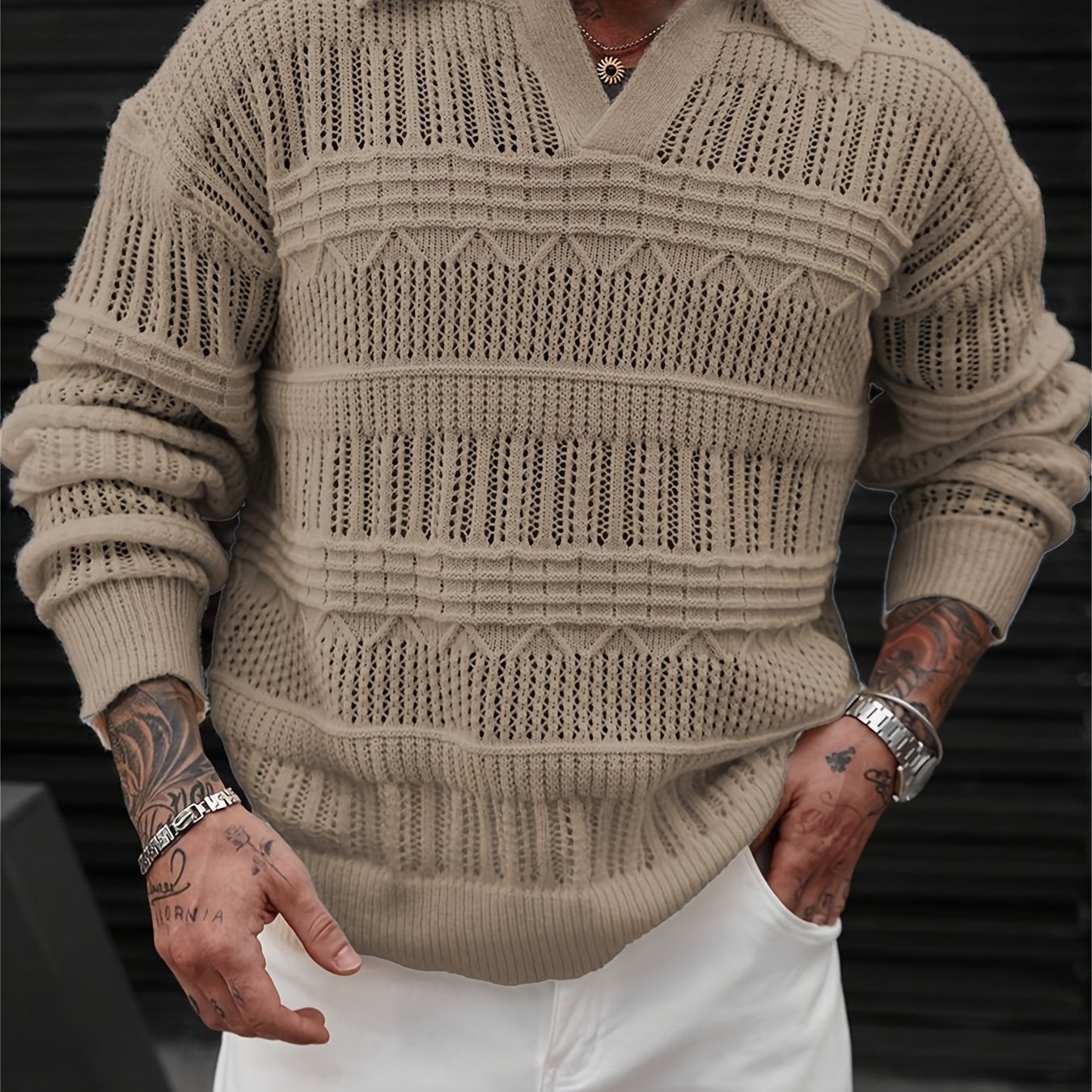 Zayrik | Heren Gebreide Trui met Kraag – Herfst Winter Pullover met Lange Mouwen