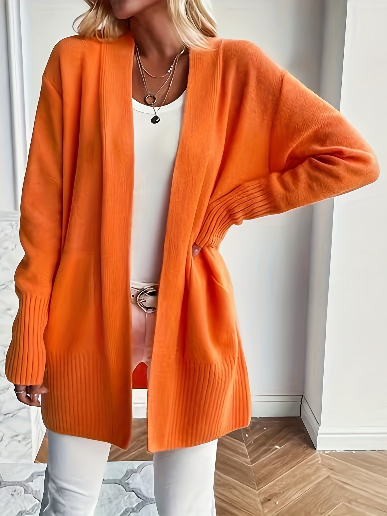 Rosavine | Gilet en maille ajourée pour femme - Coupe décontractée, manches longues, gilet confortable et décontracté avec poches
