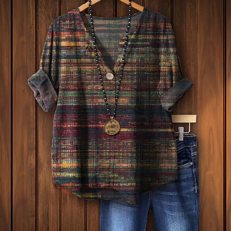 Qelyra | Vintage boho-blouse voor dames – Kleurrijke top met retroprint
