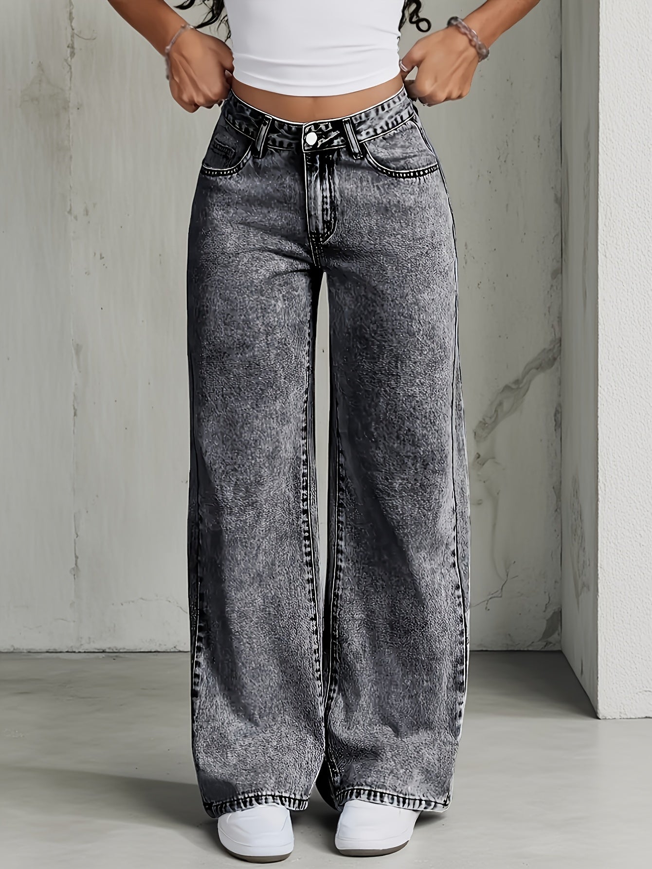 Sylvitha | Damesjeans met rechte pijpen en wijde pijpen – Losse pasvorm, comfortabele casual broek