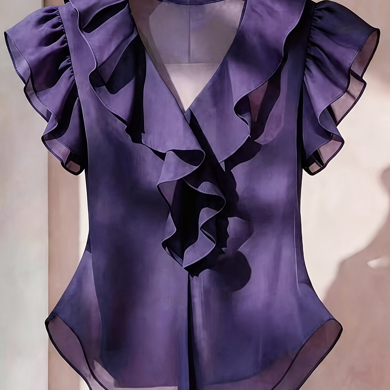 Ionae | Dames zomer chiffon shirt – Franse stijl top met ruches in effen kleur
