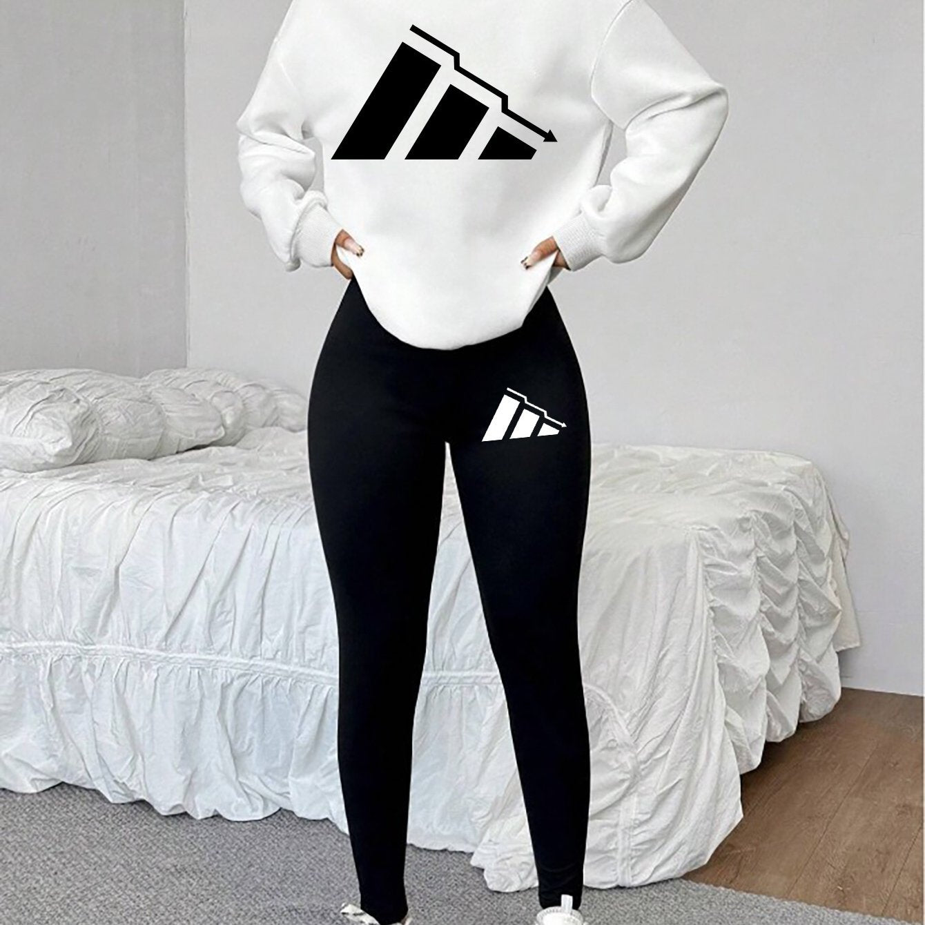 Elvanys | 2-delige set voor dames bestaande uit een sweatshirt en legging – Comfortabele outfit met ronde hals en lange mouwen voor de herfst/winter