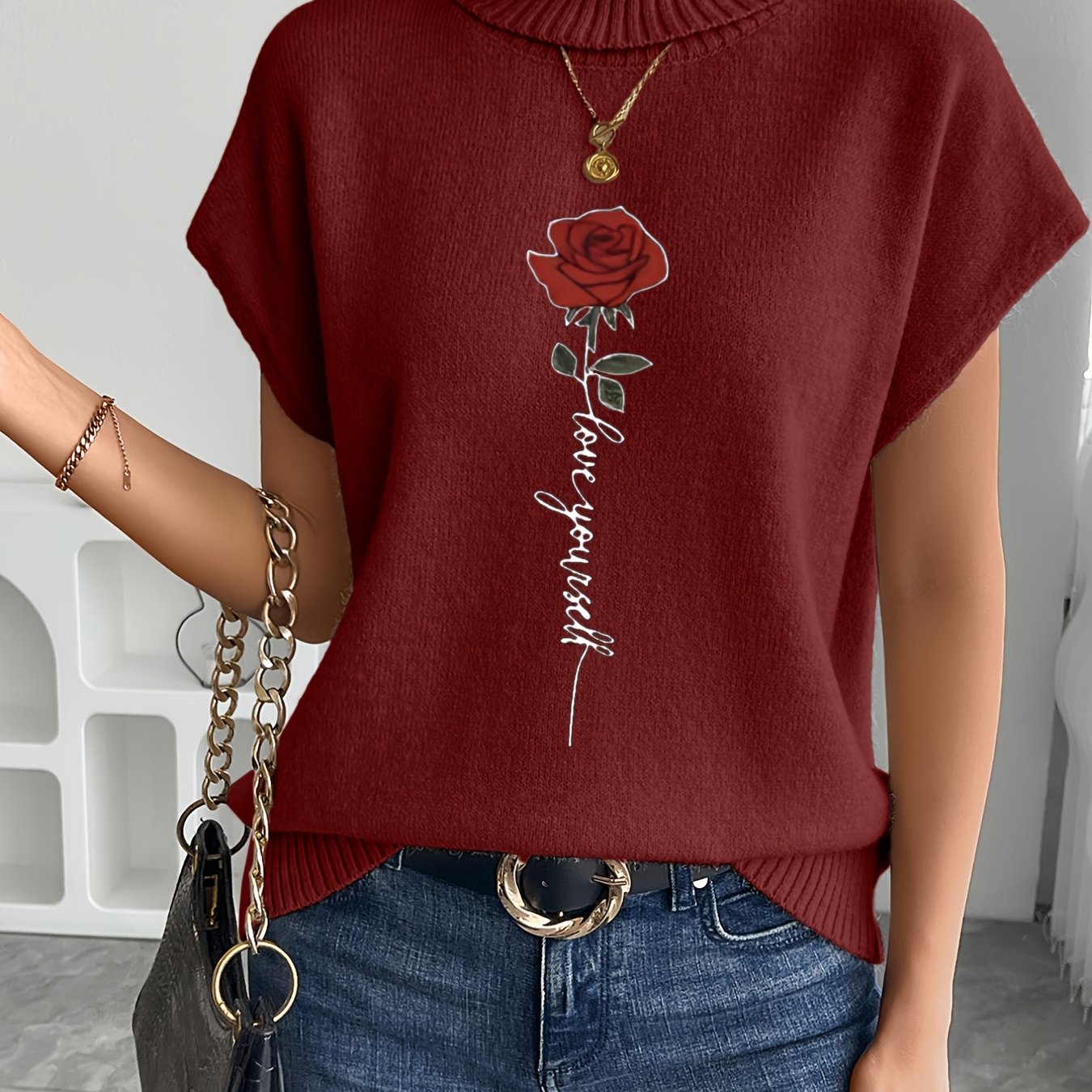 Ienira | Trendy Dames Mouwloos Gebreid Vest met Rozenprint – Losvallende Zomerse Casual Top