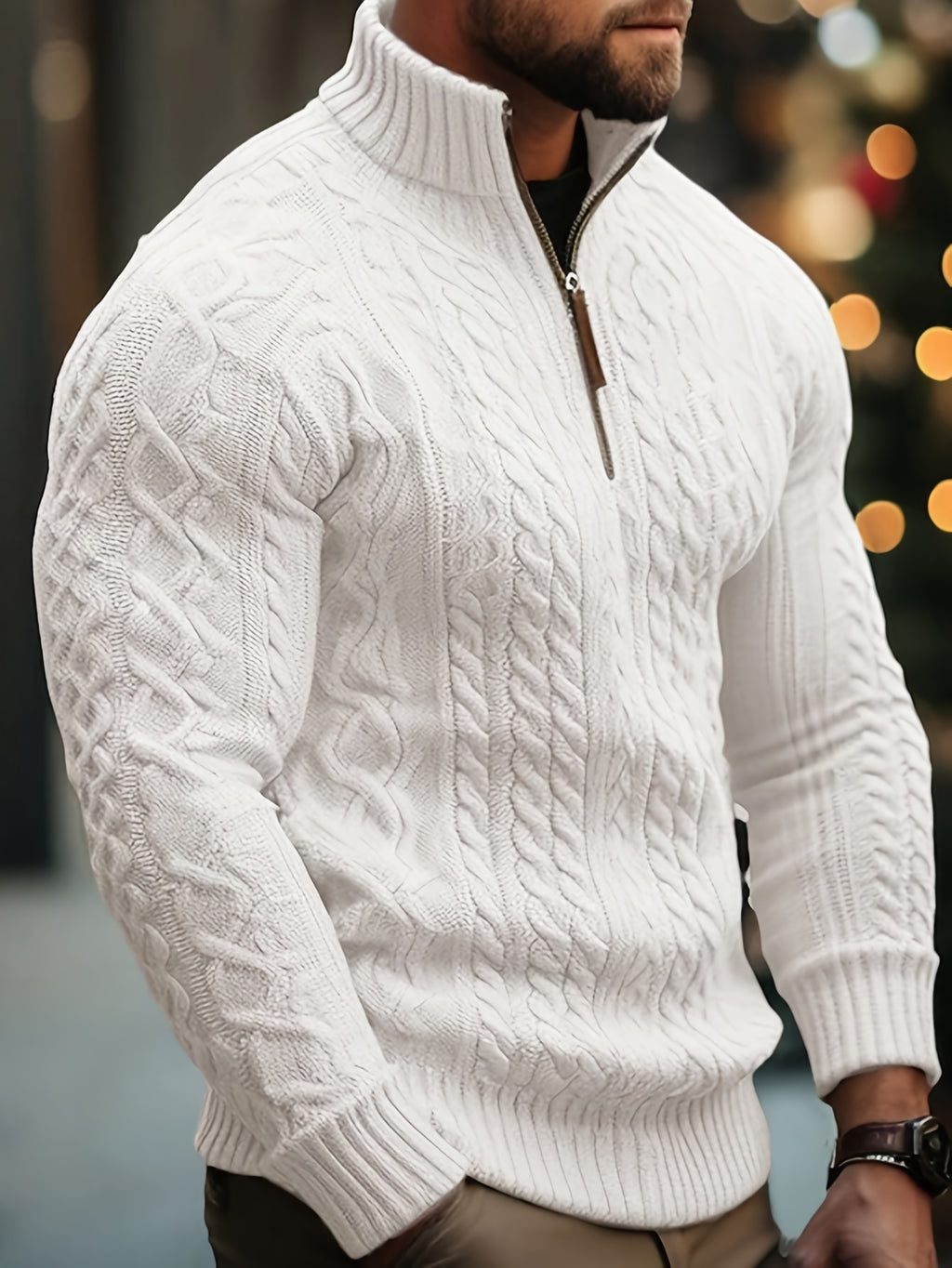 Dagfinn | Herren-Pullover mit Stehkragen und halber Reißverschluss, weiches Strickmaterial