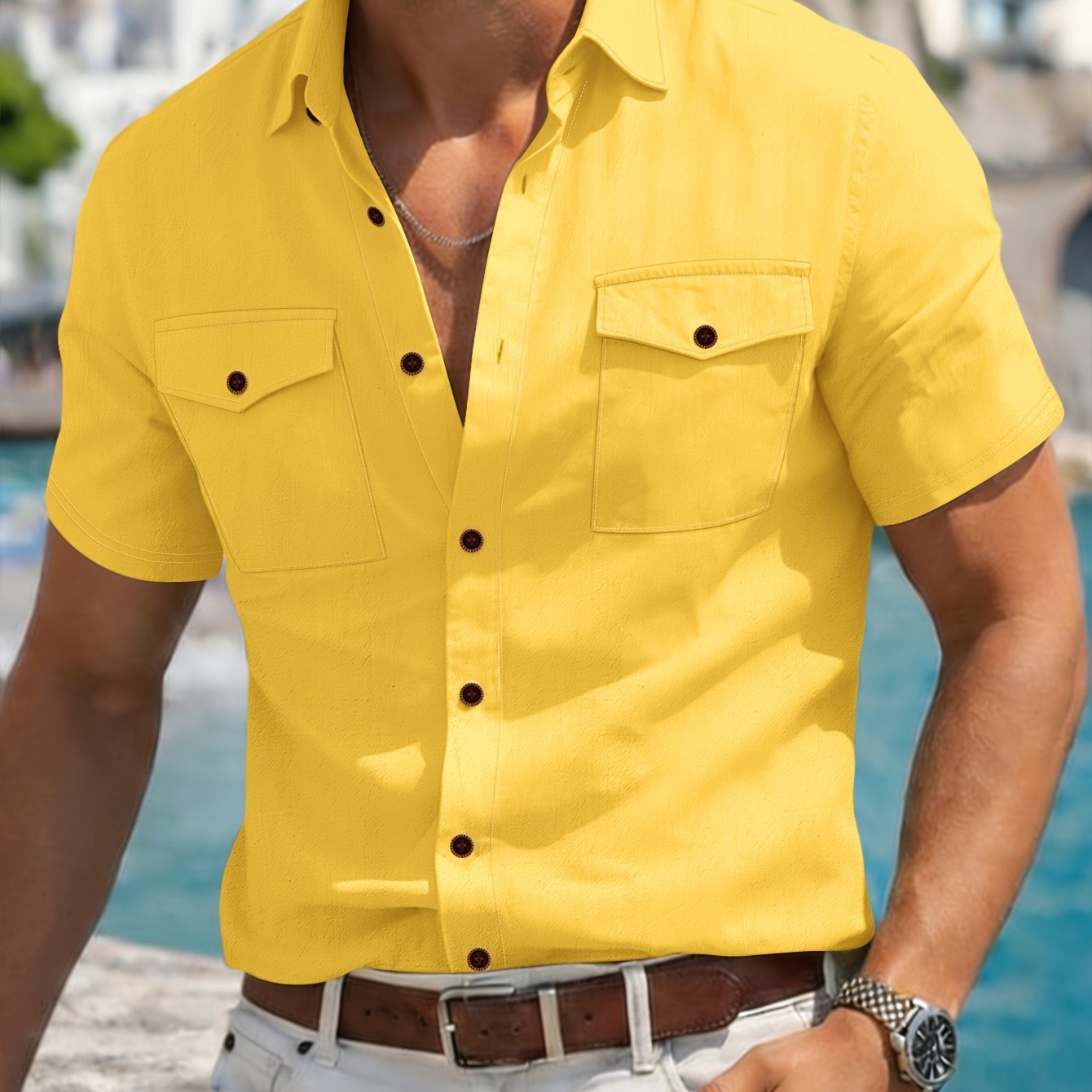 Cyro | Heren zomers linnen overhemd met korte mouwen – casual cardigan-stijl button-up top