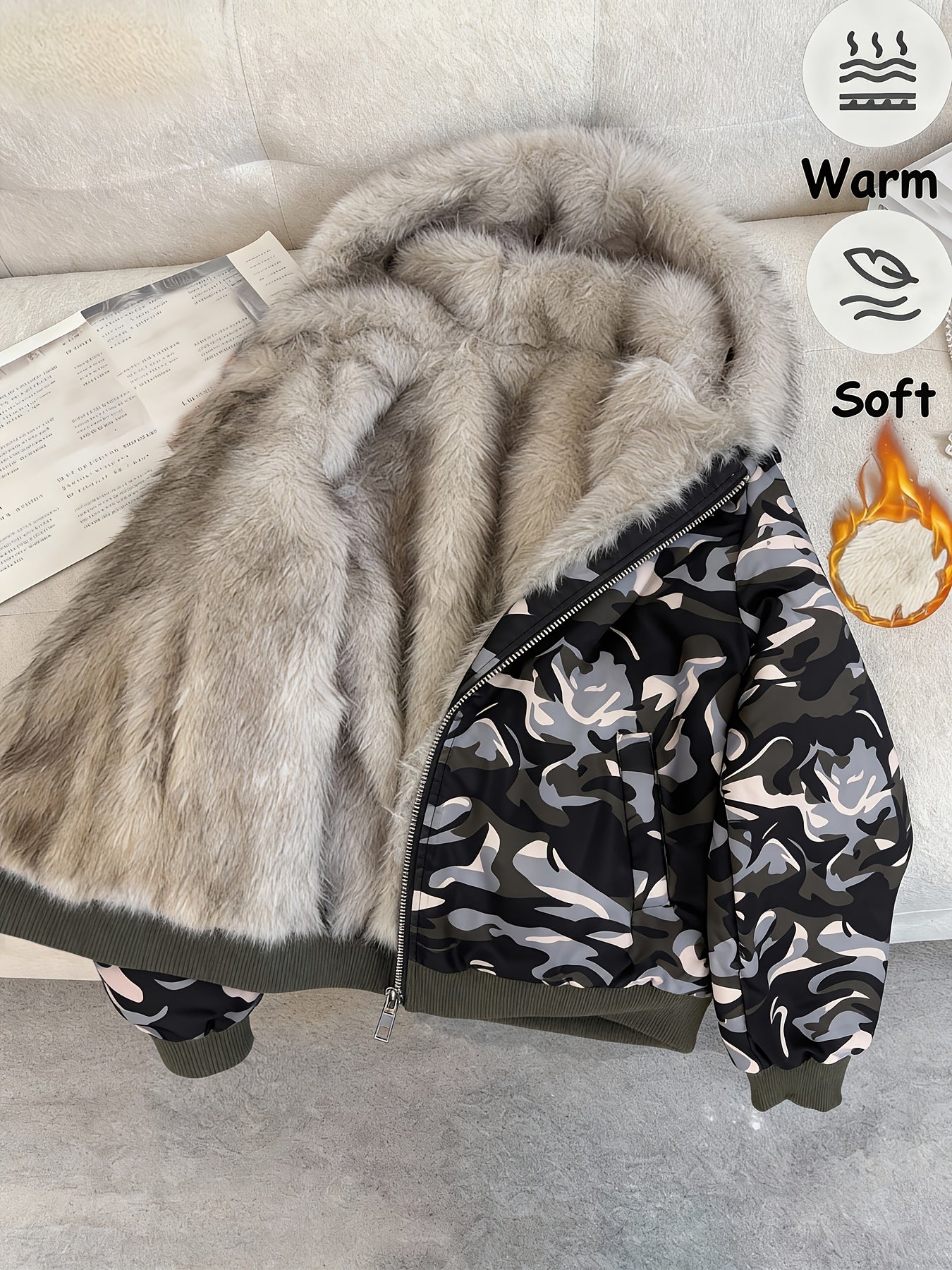 Veselina | Damesjas met capuchon en fleecevoering – Warme, harige winterjas, zachte casual bovenkleding