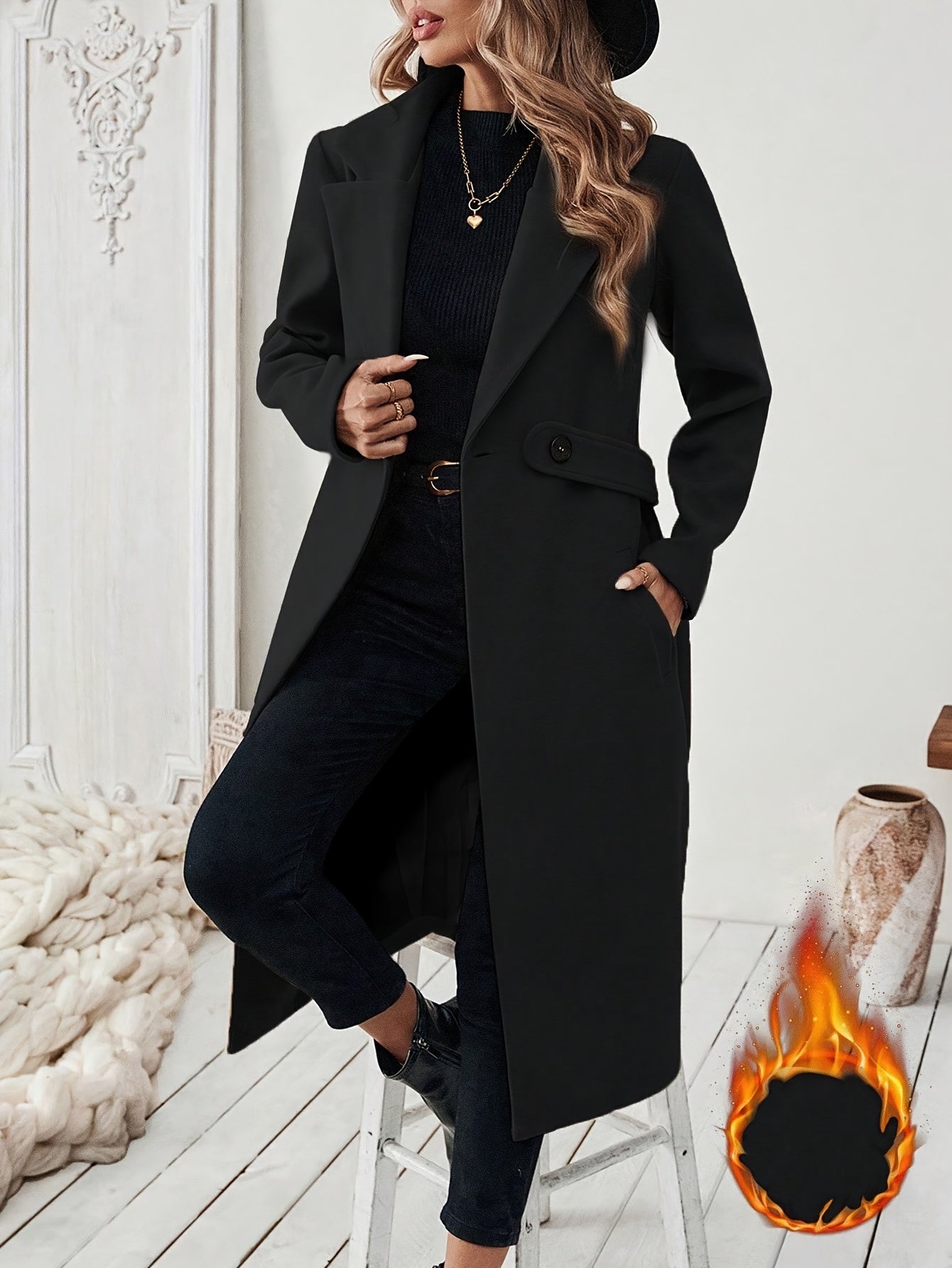 Veyrissa | Élégant manteau long pour femme – ceinture ajustable, ourlet asymétrique, col à revers