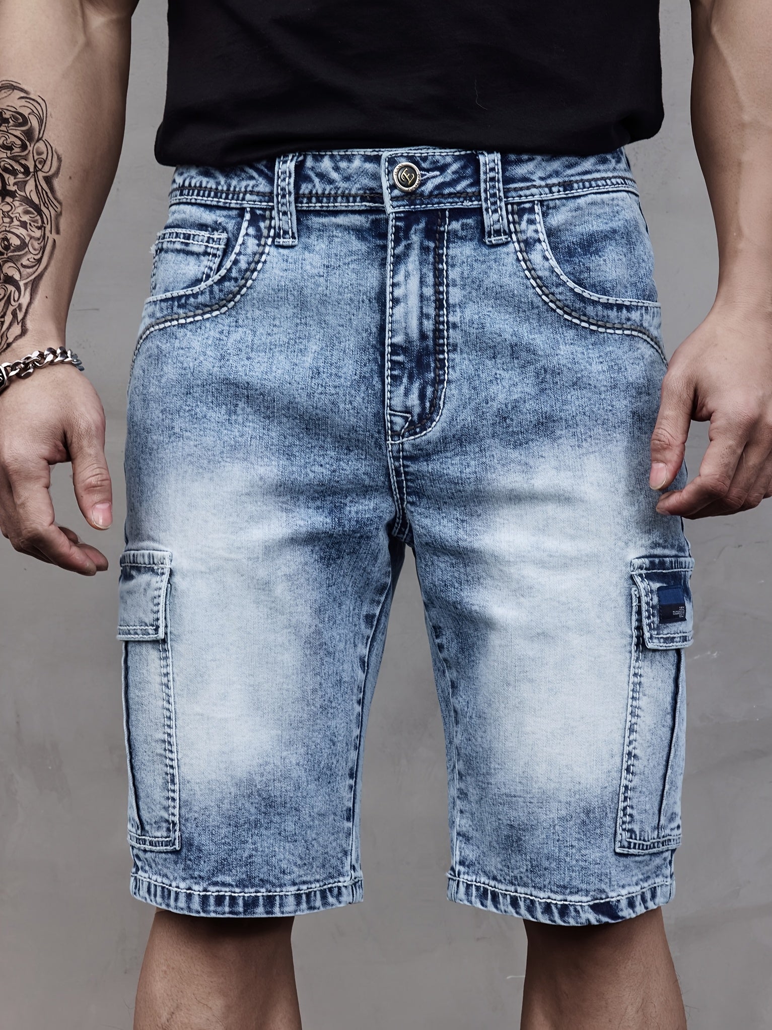 Tyrion | Heren-stretchdenimshort met meerdere zakken en geborduurde, stevige stiksels
