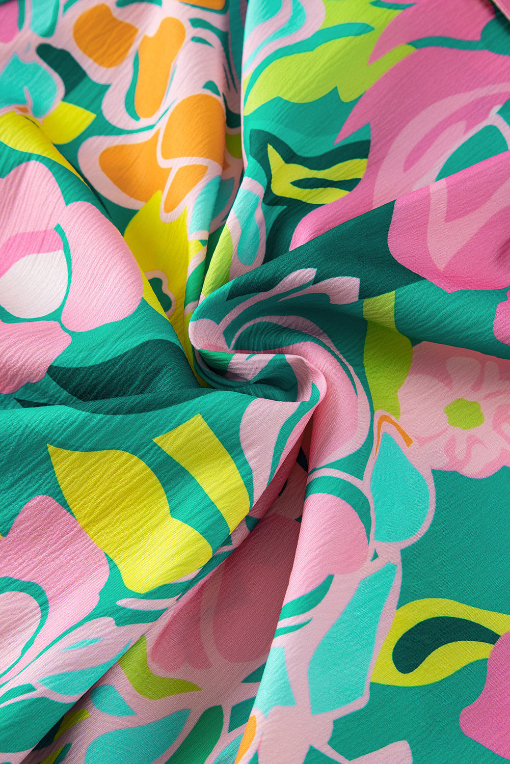 Melantha | Groene bloemenprint babydoll jurk met pofmouwen en kraag – Lichtgewicht zomerjurk