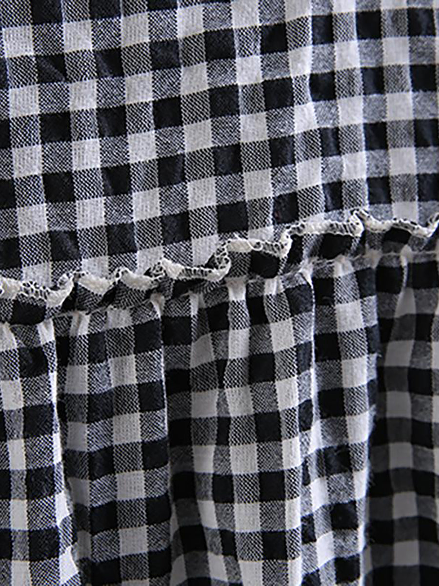 Tiraya | Katoenen geruite jurk met korte mouwen voor dames – Casual zomerse midi-jurk met losse pasvorm