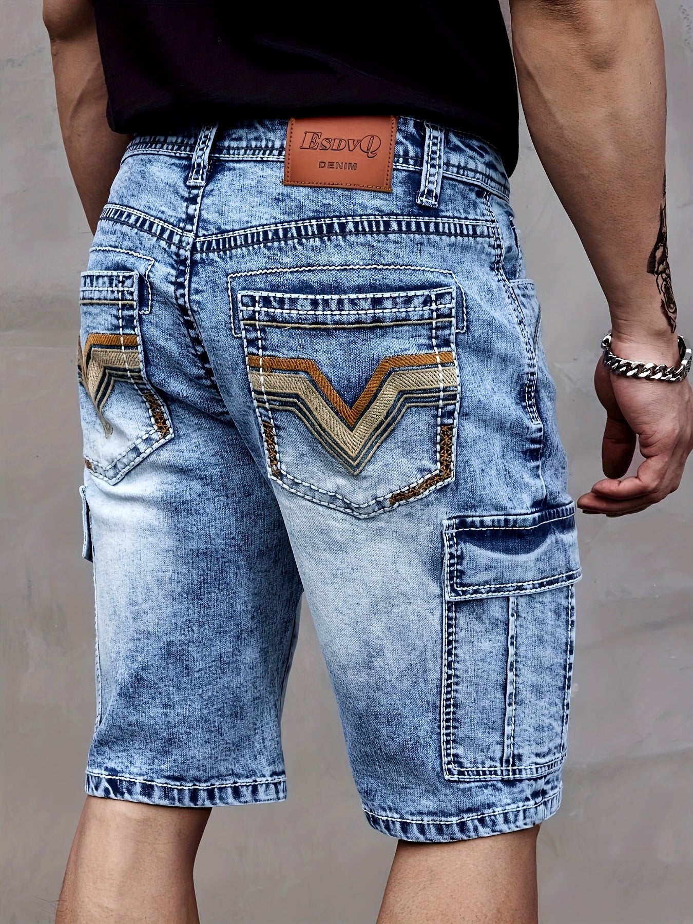 Tyrion | Heren-stretchdenimshort met meerdere zakken en geborduurde, stevige stiksels