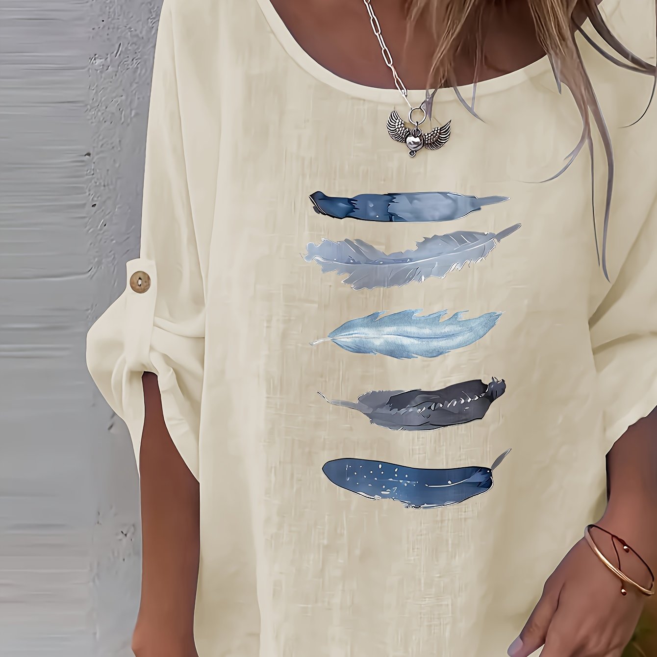 Myrala | Damesblouse met print en knopen – Casual shirt met ronde hals en losse pasvorm