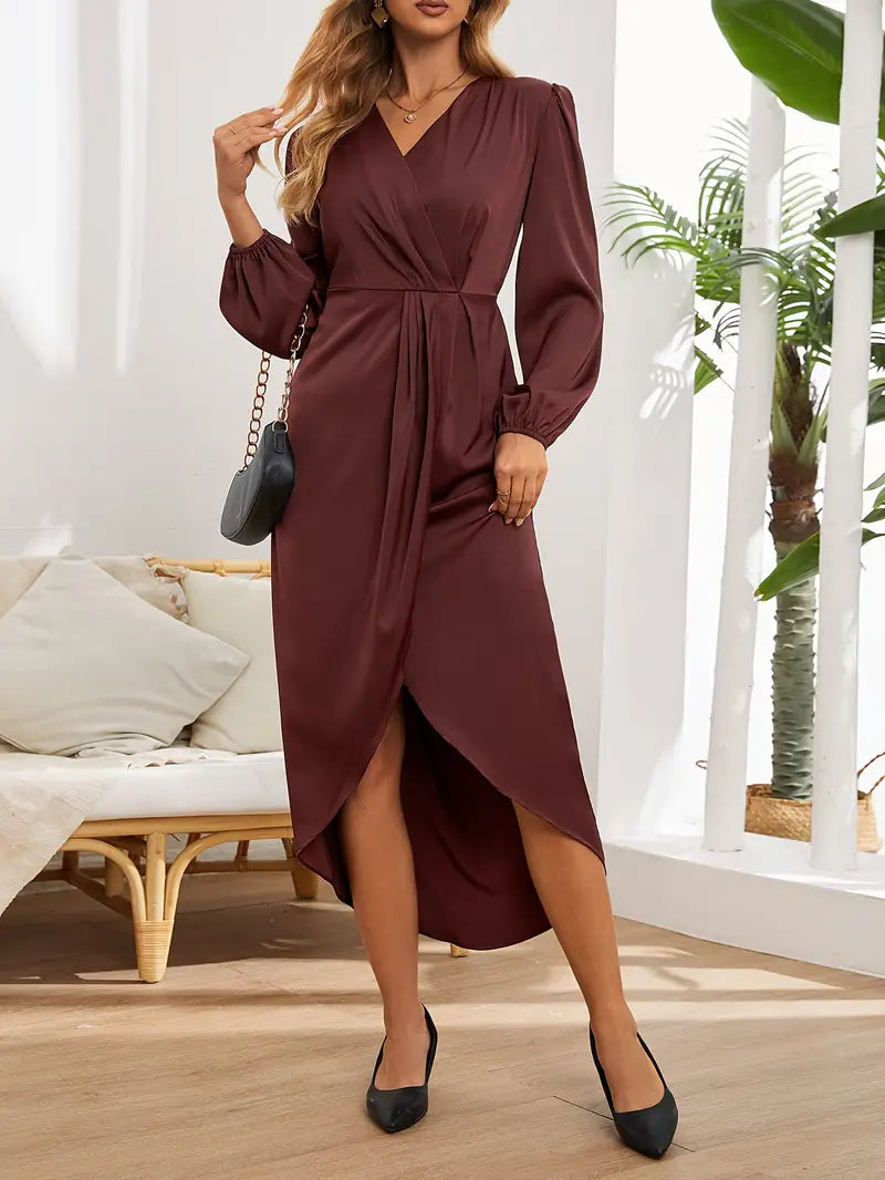 Aleria | Midi-wikkeljurk voor dames – Elegante A-lijn met V-hals en soepel vallende stof