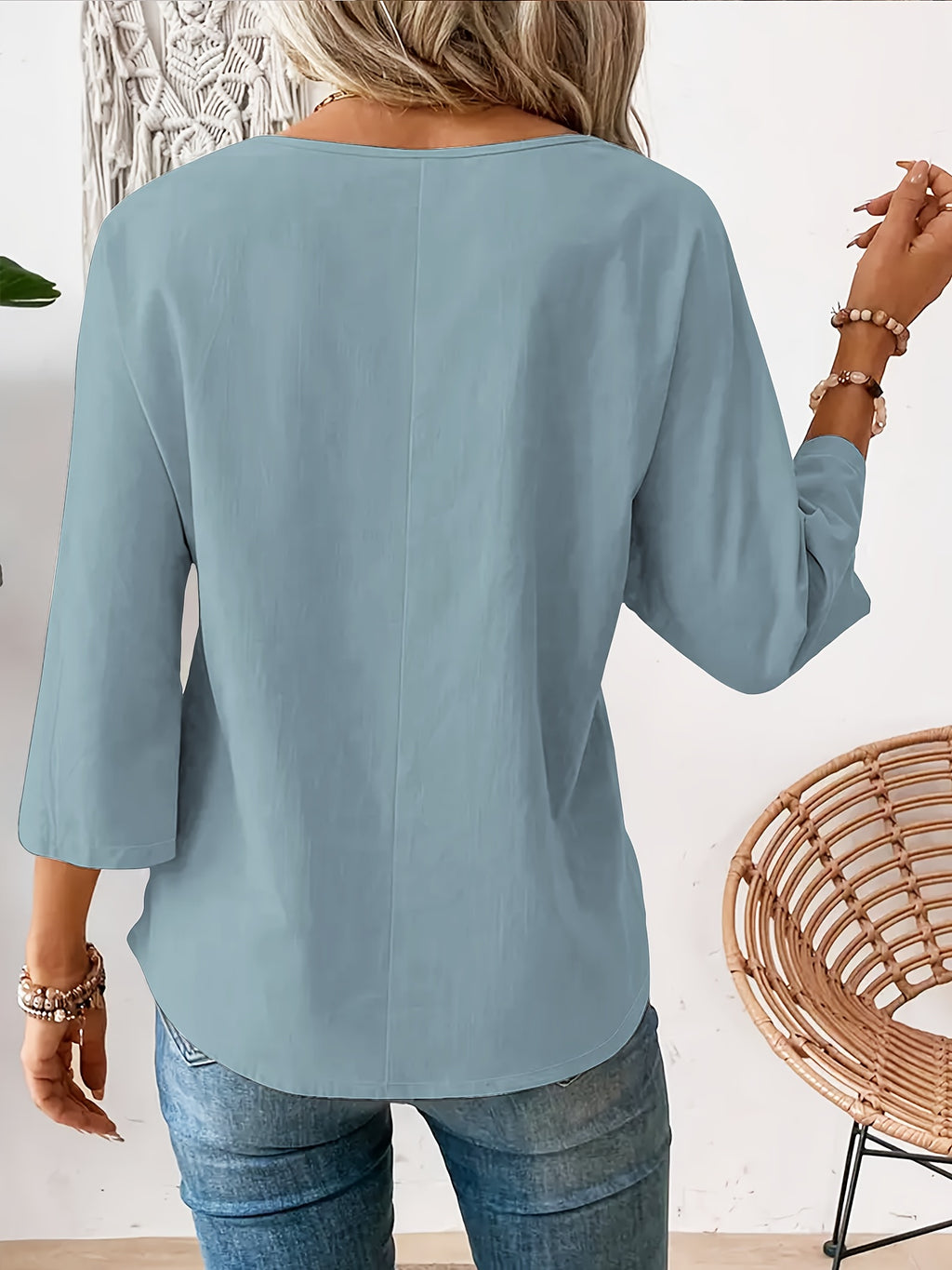 Myrala | Damesblouse met print en knopen – Casual shirt met ronde hals en losse pasvorm