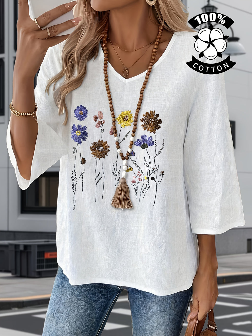 Liorithra | Damesblouse met bloemenborduursel – Elegant casual overhemd