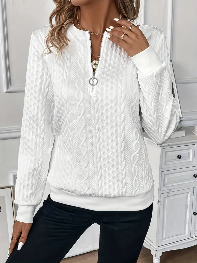 Ulthira | Zopfmuster-Pullover mit halbem Reißverschluss – Weicher Pullover aus Baumwollmischgewebe, stylisches Oberteil zum Drunterziehen