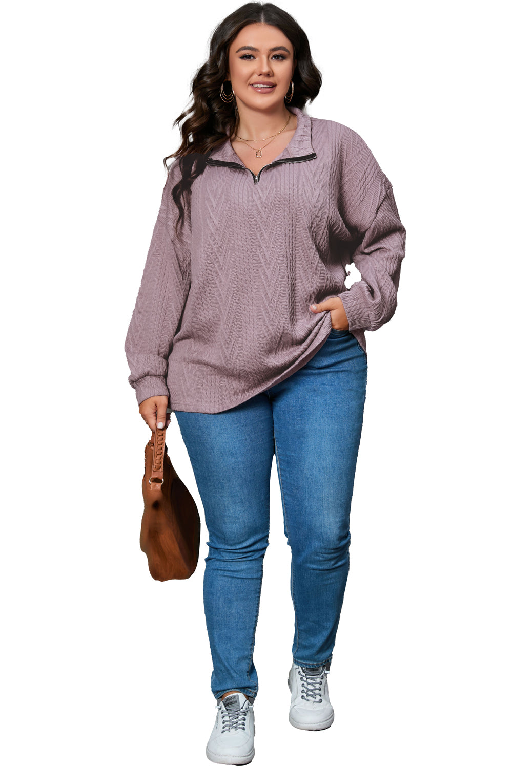 Kylina | Pull femme en maille, coupe oversize et demi-zip - Pull épais et confortable à col montant