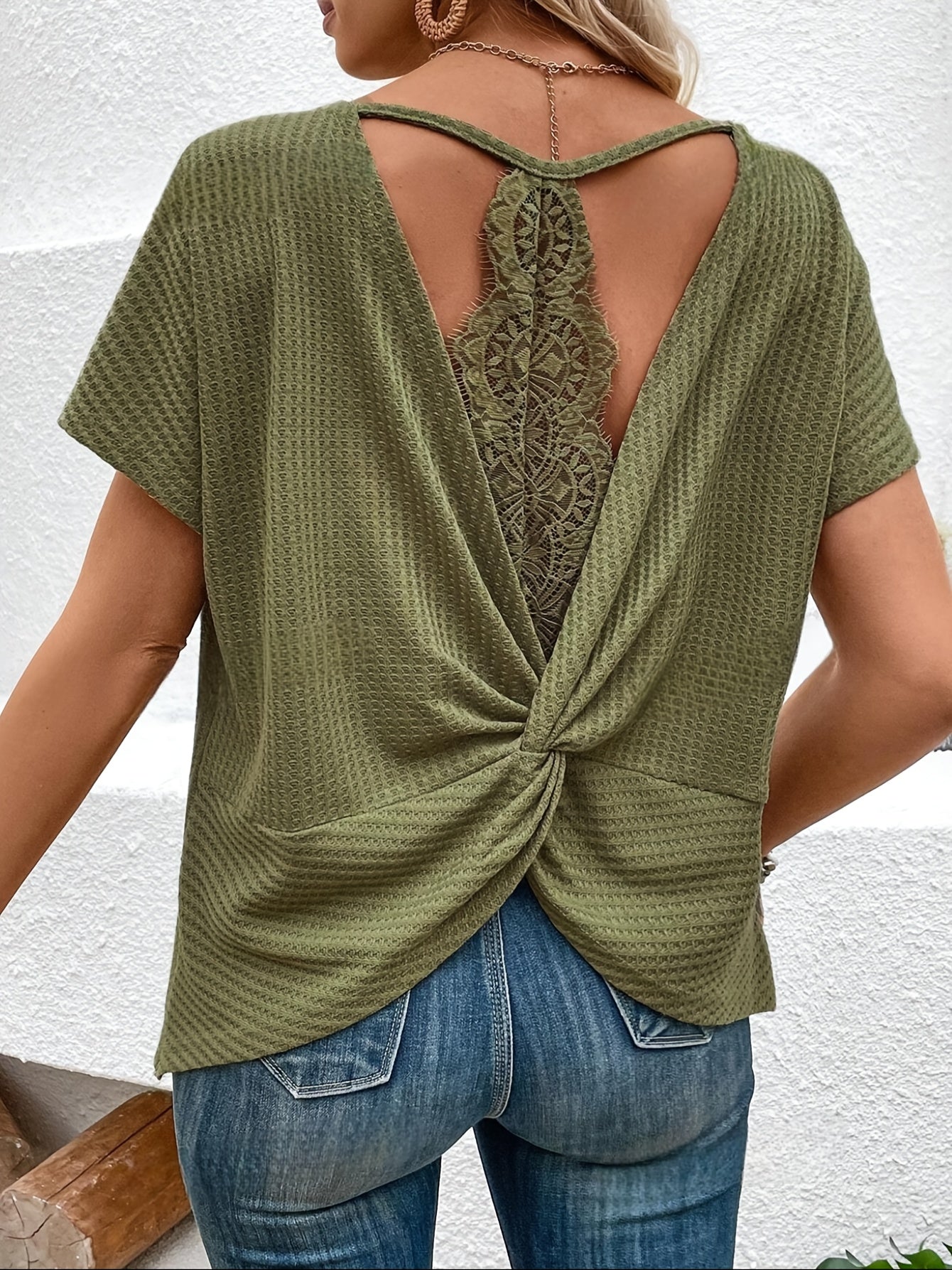 Sylphae | Damesblouse met kanten patchwork en korte mouwen