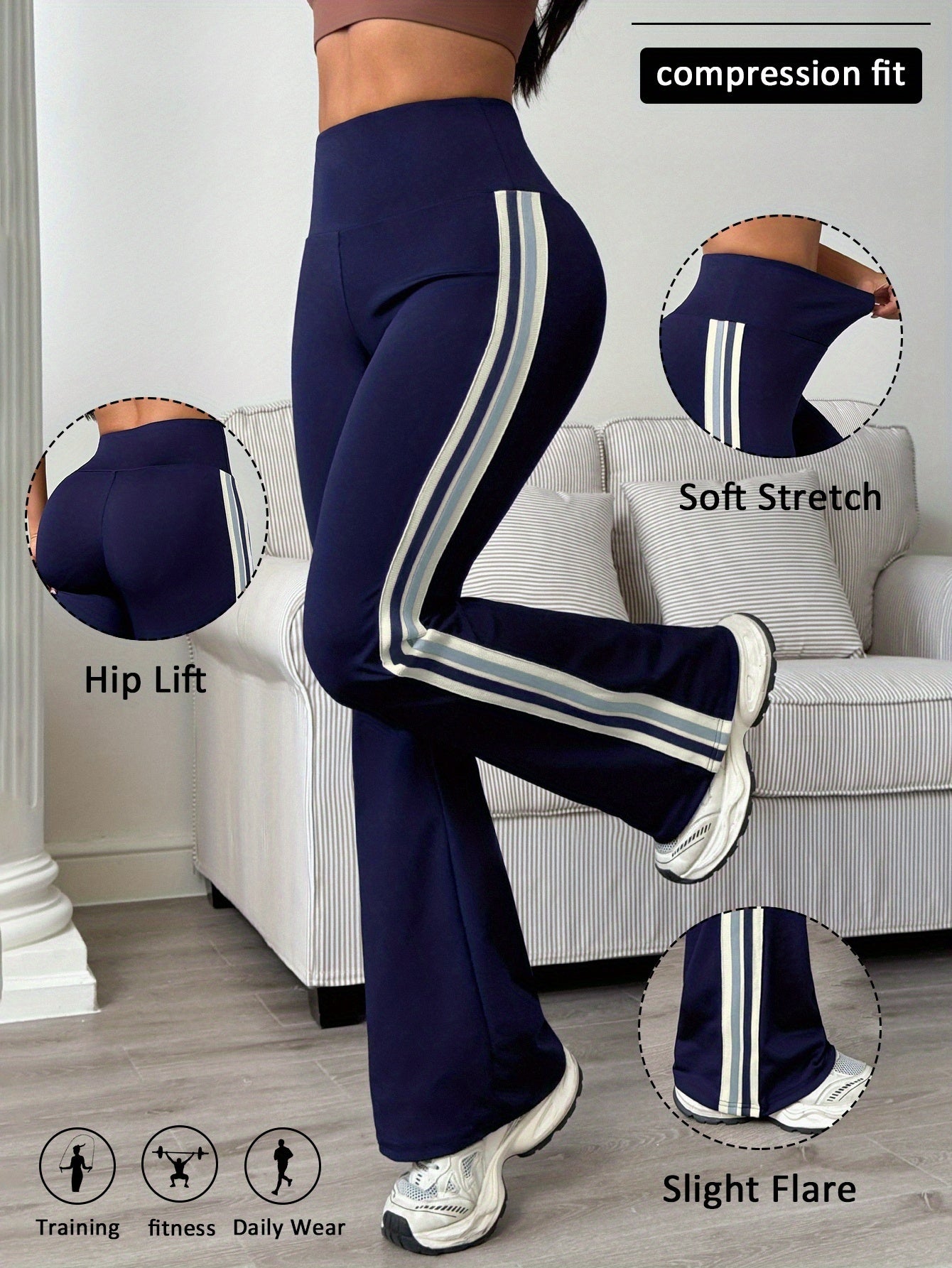 Alinae | Kleurrijke hardloopbroek voor dames – Uitlopende sportlegging, compressiepasvorm, heupverhogend