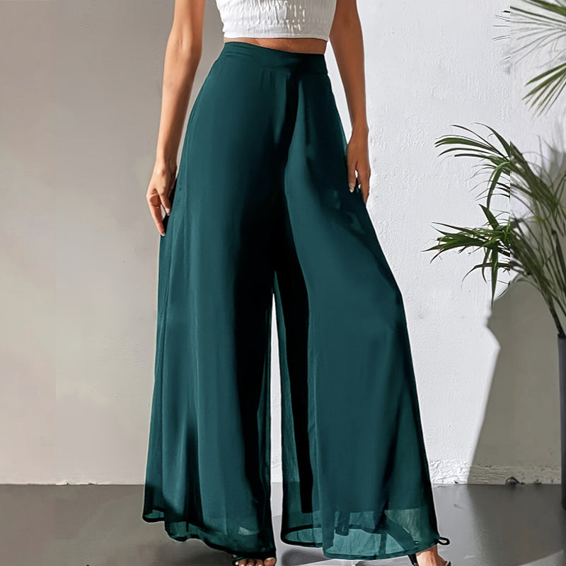 Xirelia | Wijde Chiffon Damesbroek – Luchtige en Zwierige Pantalon Casual Zomerse Palazzo Broek