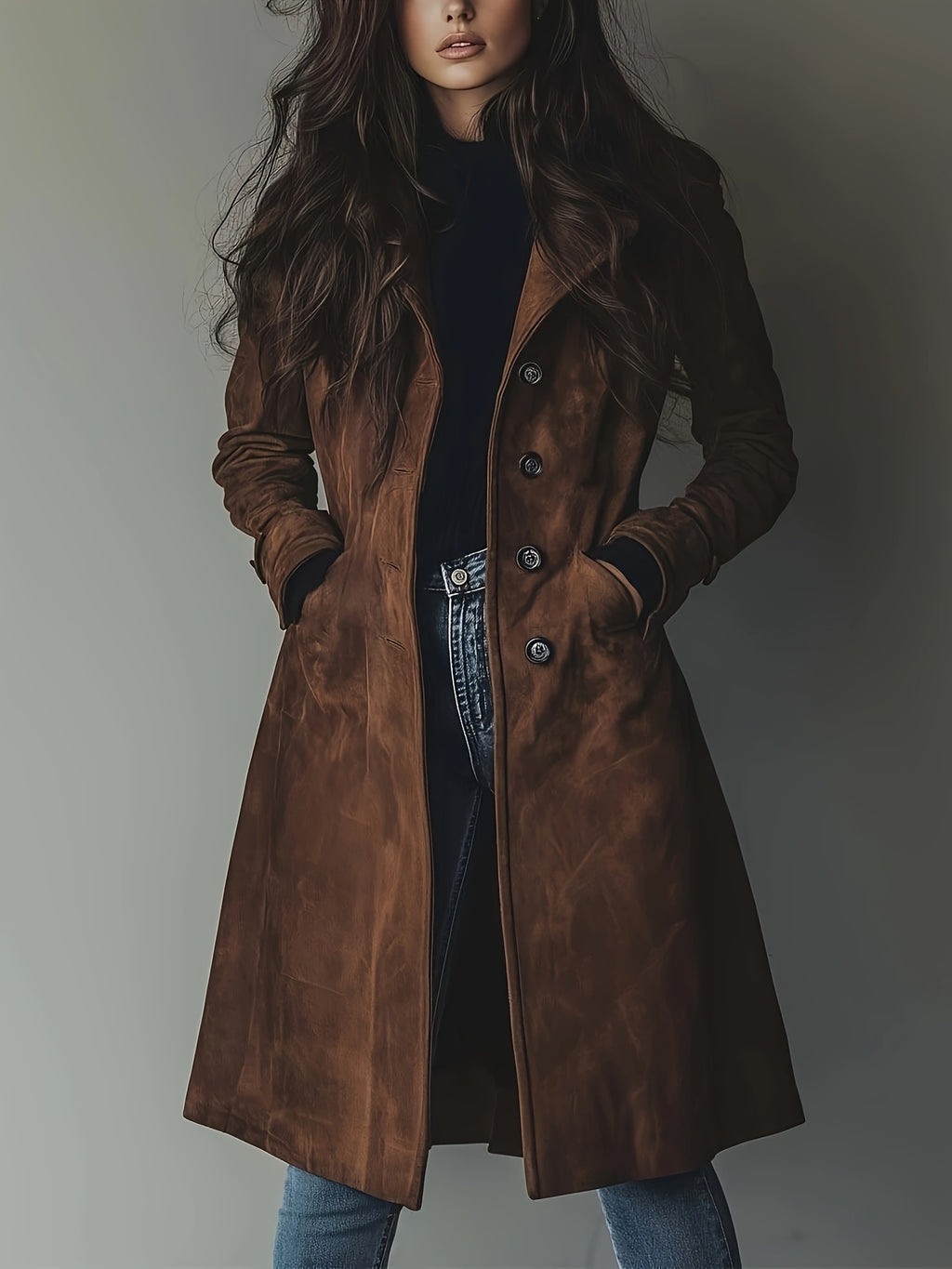 Forynne | Trench-coat vintage en daim pour femme – Élégant modèle à simple boutonnage et coupe en H