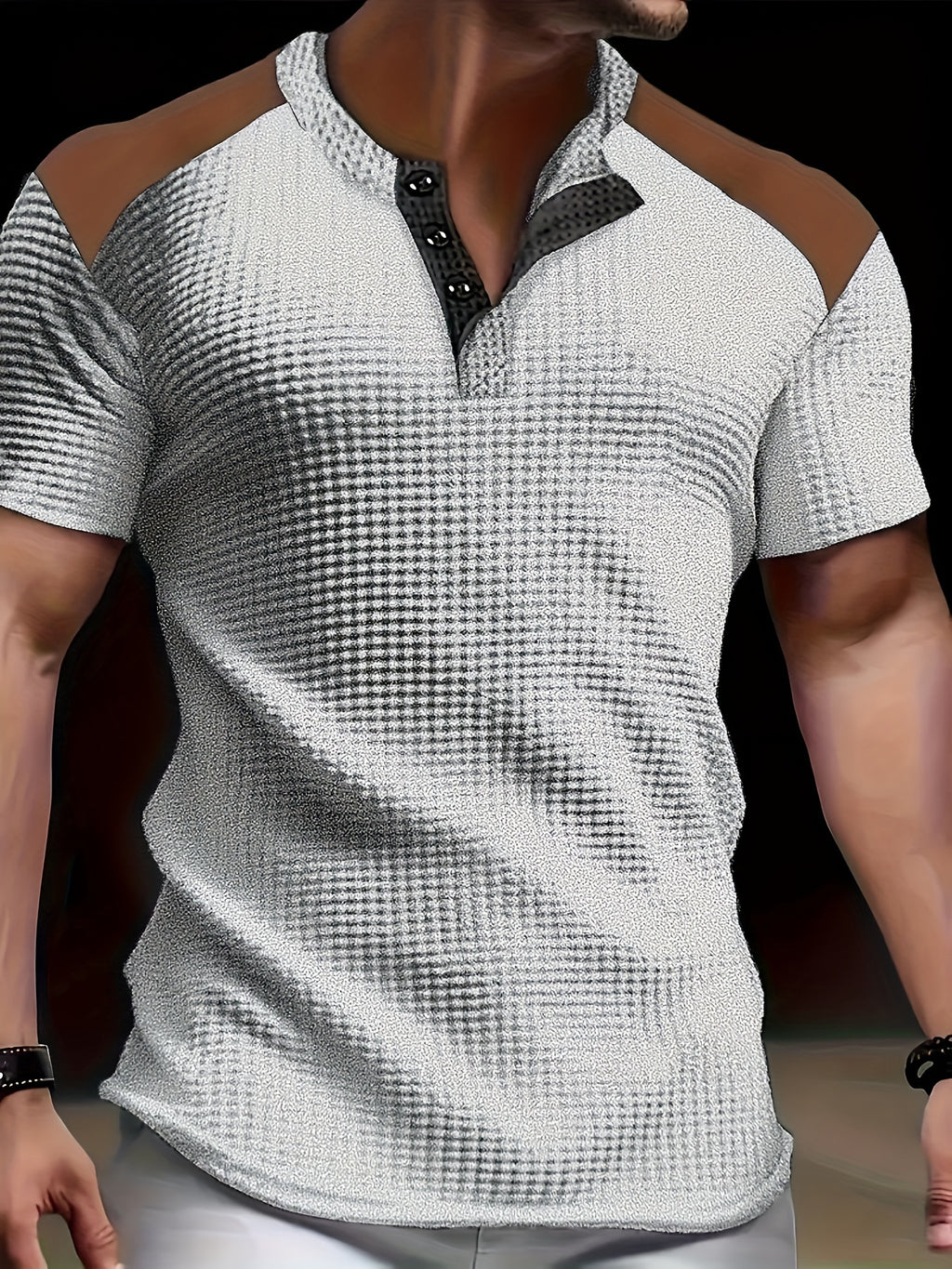 River | Chemise homme en maille gaufrée - Chemise décontractée à manches courtes bicolore