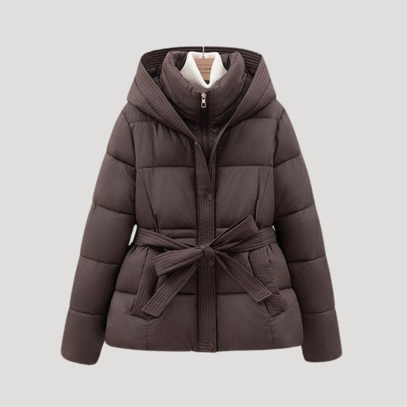 Delyssa | Doudoune femme avec ceinture et capuche – Manteau d'hiver chaud pour temps froid