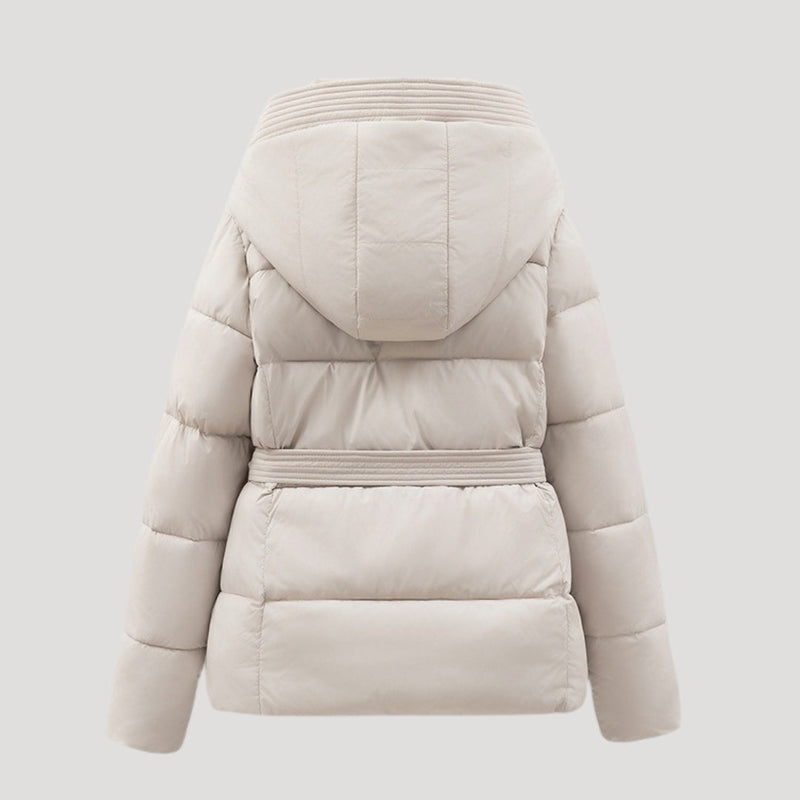 Delyssa | Doudoune femme avec ceinture et capuche – Manteau d'hiver chaud pour temps froid