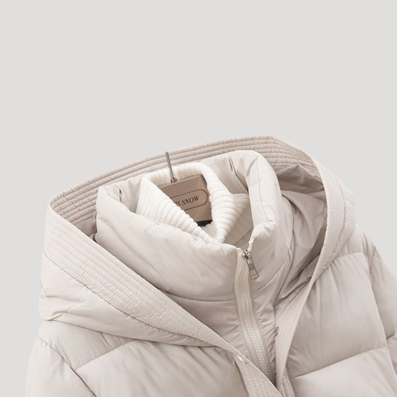 Delyssa | Doudoune femme avec ceinture et capuche – Manteau d'hiver chaud pour temps froid