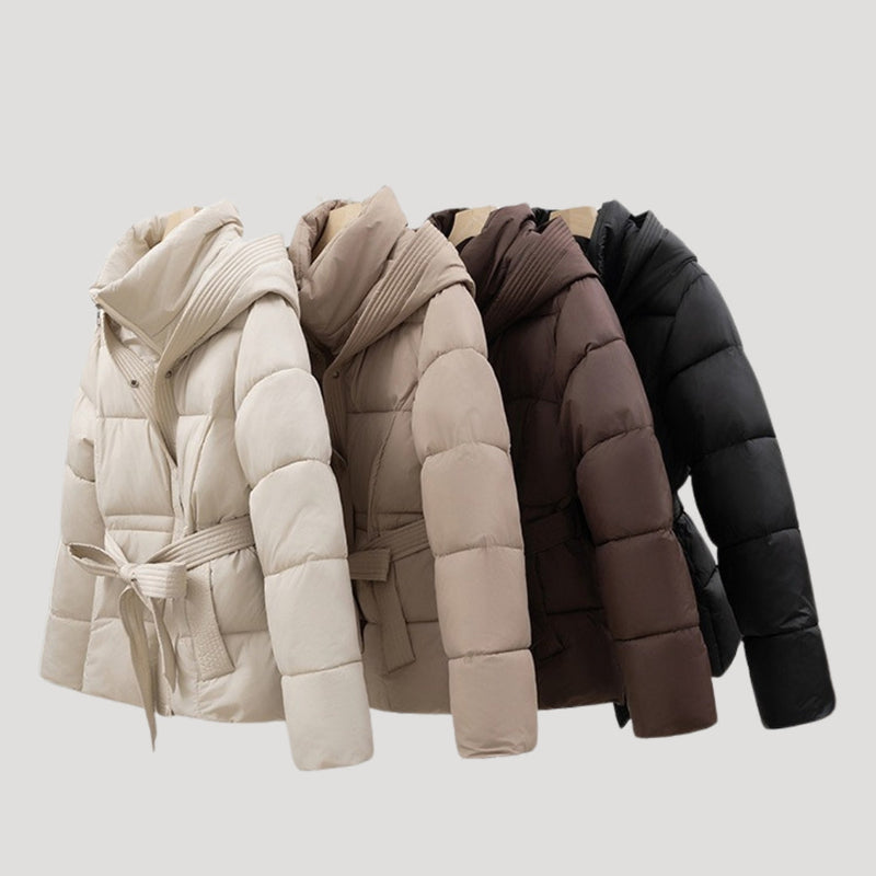 Delyssa | Doudoune femme avec ceinture et capuche – Manteau d'hiver chaud pour temps froid