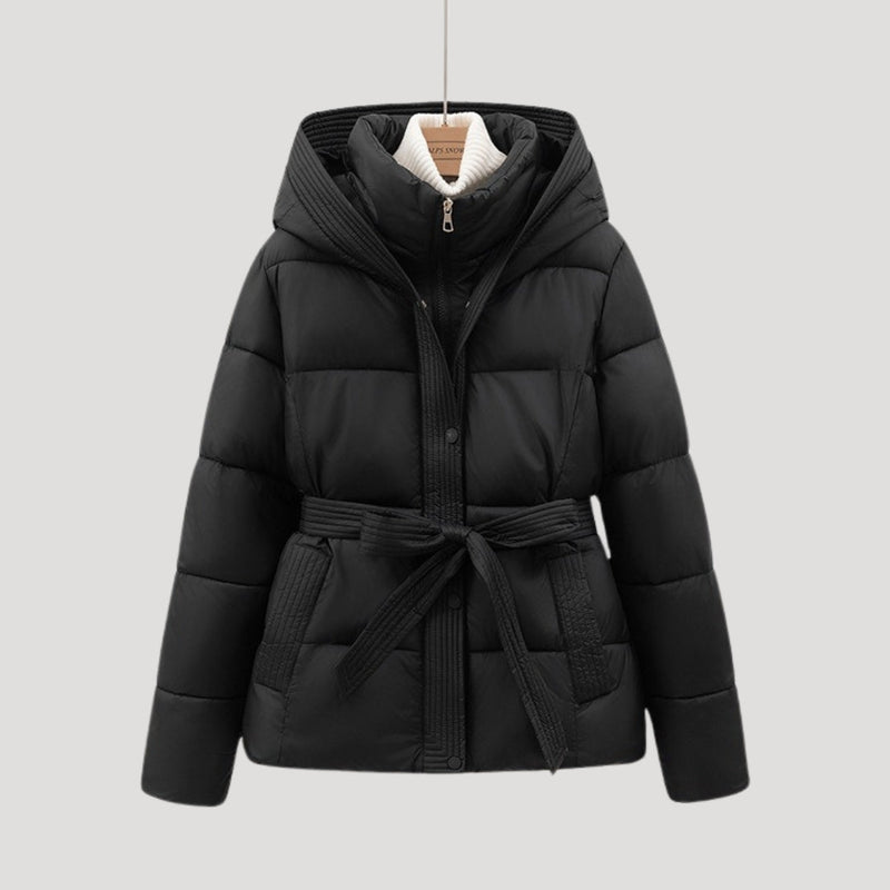 Delyssa | Doudoune femme avec ceinture et capuche – Manteau d'hiver chaud pour temps froid