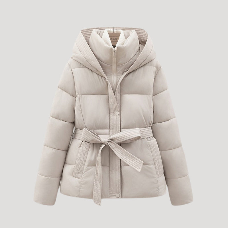 Delyssa | Doudoune femme avec ceinture et capuche – Manteau d'hiver chaud pour temps froid