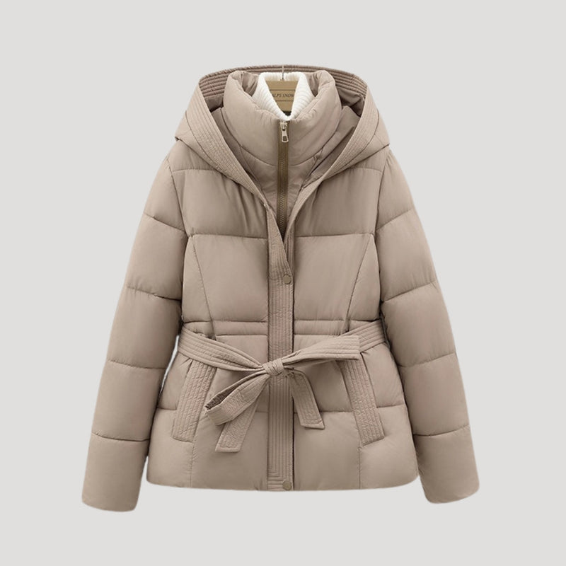 Delyssa | Doudoune femme avec ceinture et capuche – Manteau d'hiver chaud pour temps froid