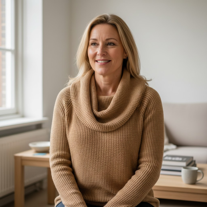 Nymeris | Dames trui met wafelpatroon, elegante watervalhalslijn, casual en zakelijke gebreide top