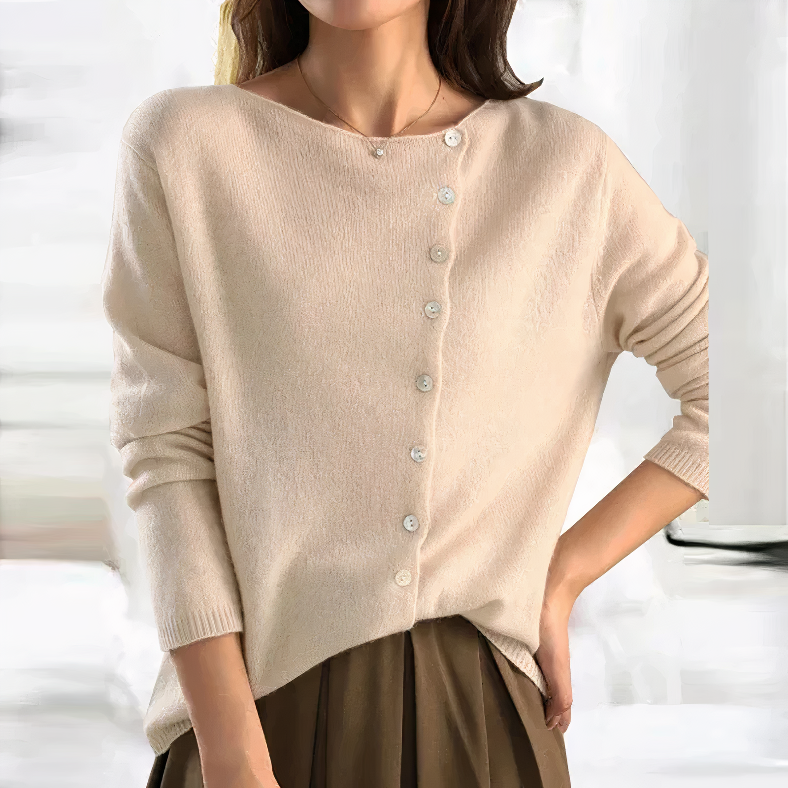 Oriah | Gilet élégant pour femme – pull en maille douce avec fermeture à boutons