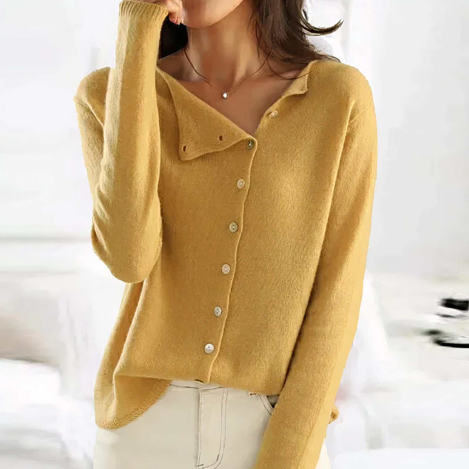 Oriah | Gilet élégant pour femme – pull en maille douce avec fermeture à boutons