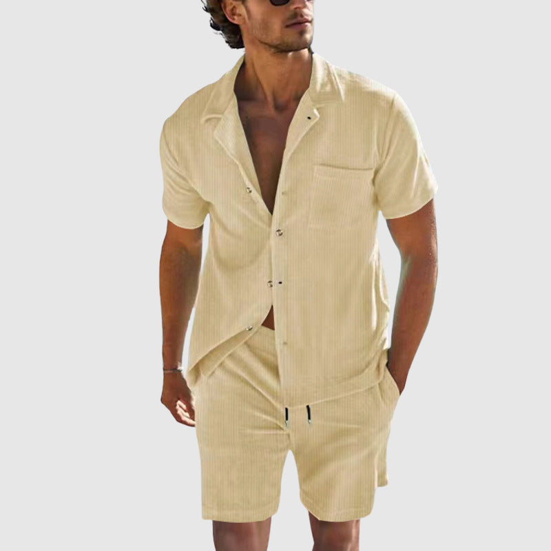 Gavriel | Zomerse resortset voor heren – Ademend overhemd en korte broek van een polyestermix