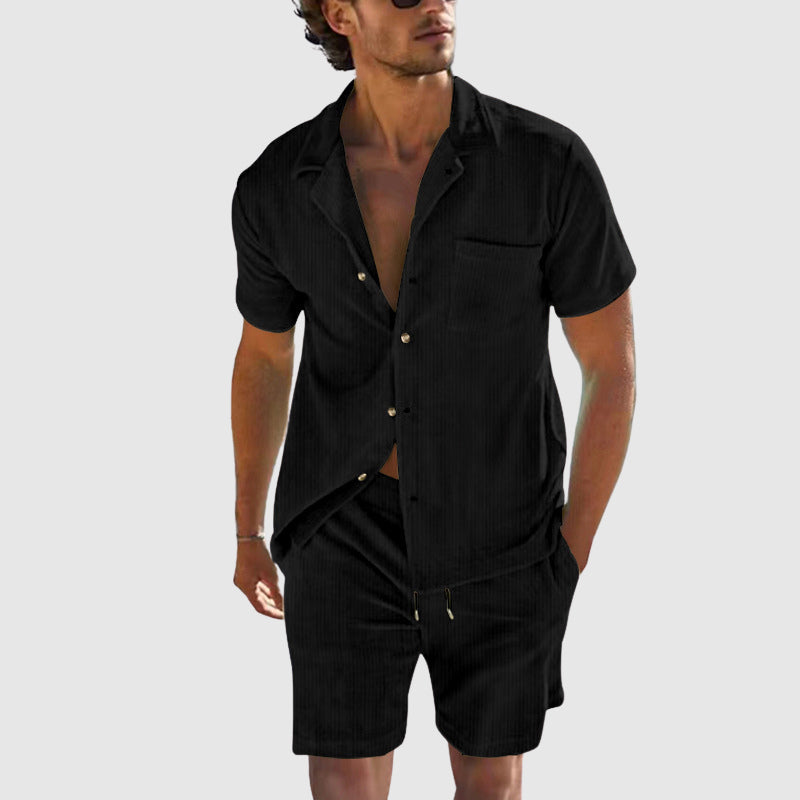Gavriel | Zomerse resortset voor heren – Ademend overhemd en korte broek van een polyestermix