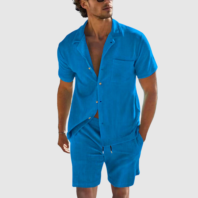 Gavriel | Zomerse resortset voor heren – Ademend overhemd en korte broek van een polyestermix