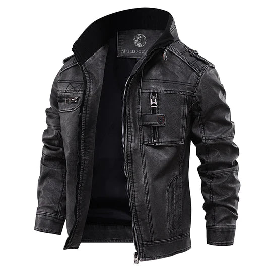 Dann | Herren-Lederjacke – stilvolle Motorradjacke im Denim-Stil, lässige Motorradjacke, Lederoberbekleidung