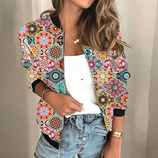 Feylina | Blouson aviateur imprimé pour femme – Veste zippée légère et décontractée, vêtement d'extérieur tendance style streetwear