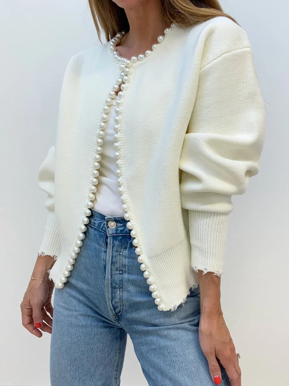 Mireth | Damesvest met parelrand – Chique trui met franjes voor een casual en elegante look