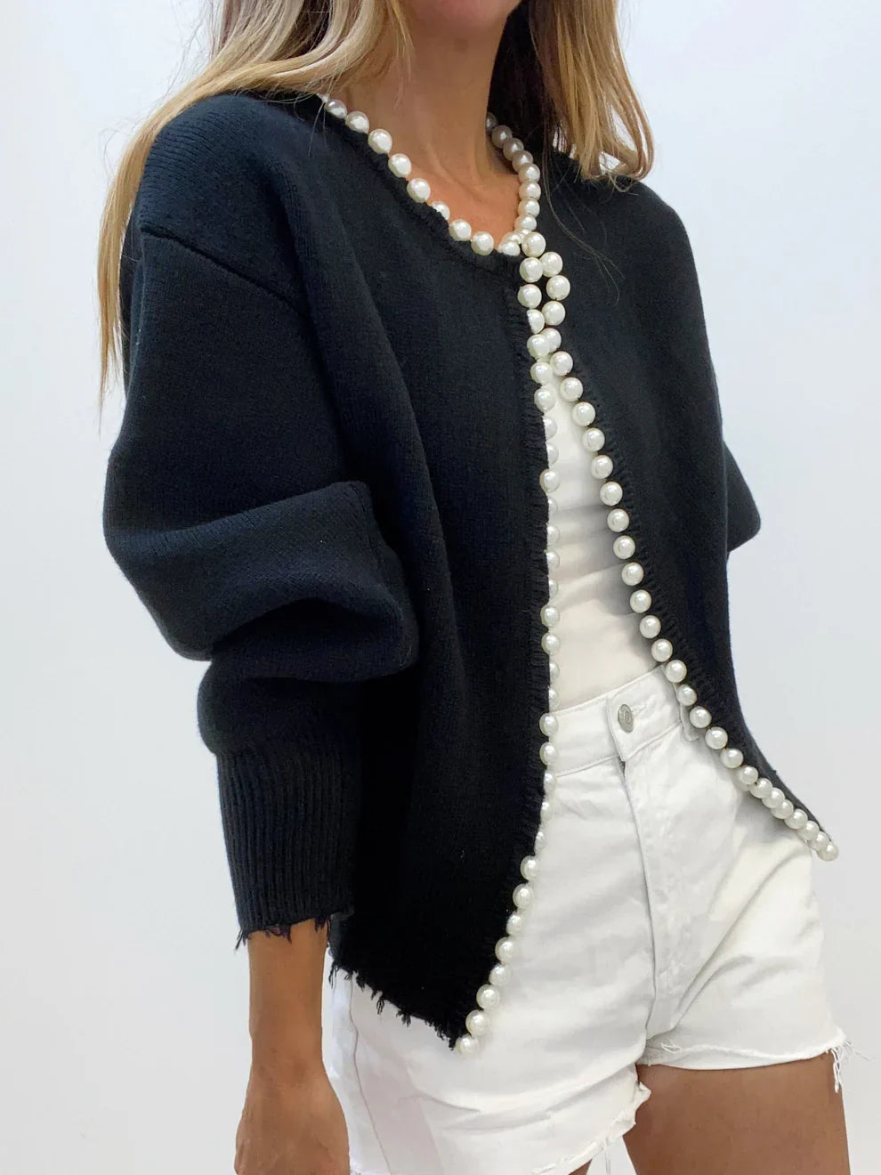Mireth | Damesvest met parelrand – Chique trui met franjes voor een casual en elegante look