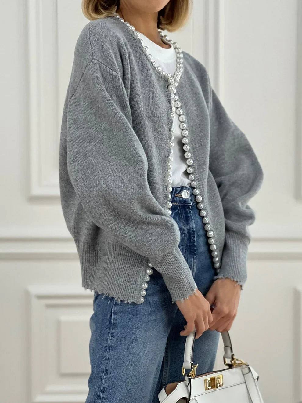 Mireth | Damesvest met parelrand – Chique trui met franjes voor een casual en elegante look